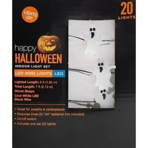 Happy Halloween 20 Count White Ghost LED Battery Operated Wire String Light